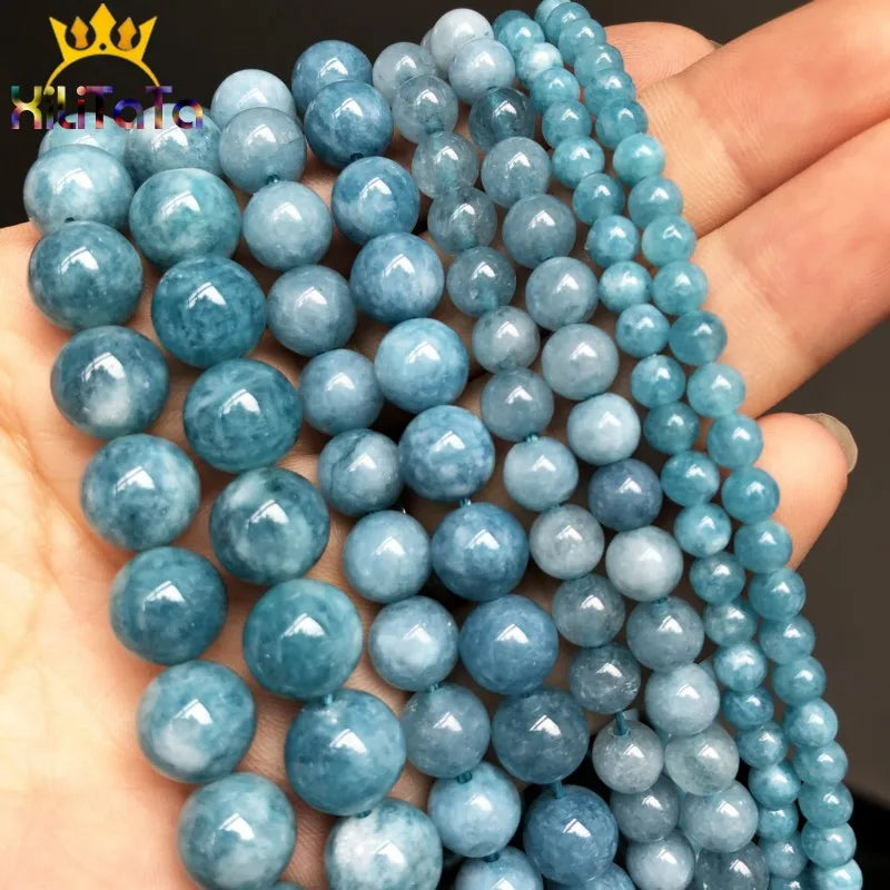 Natural Stone Dark Blue Chalcedony Jades Beads Round Loose Spacer Beads For Jewelry Making 4/6/8/10/12mm DIY Handmade Bracelets