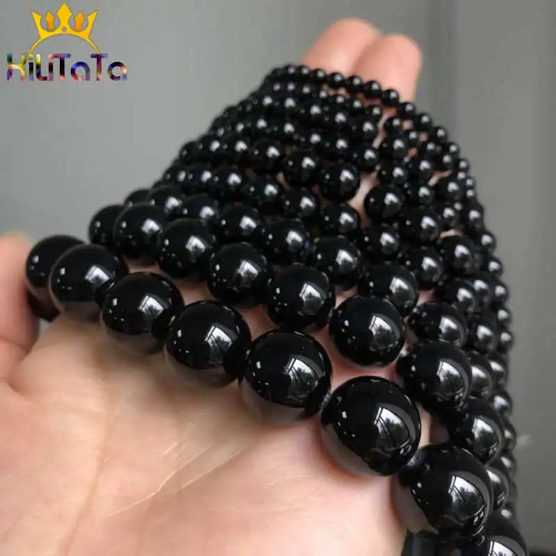 Natural Black Agates Onyx Stone Beads Smooth Round Loose Spacer Beads For Jewelry Making DIY Bracelets 15'' 4/6/8/10/12/14mm