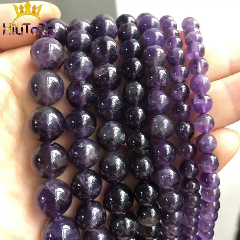 Natural Stone Round Purple Amethysts Crystals Loose Spacer Beads For Jewelry Making DIY Bracelet Necklace 15'' 4/6/8/10/12mm