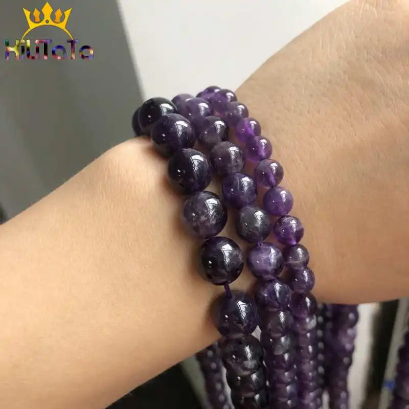 Natural Stone Round Purple Amethysts Crystals Loose Spacer Beads For Jewelry Making DIY Bracelet Necklace 15'' 4/6/8/10/12mm