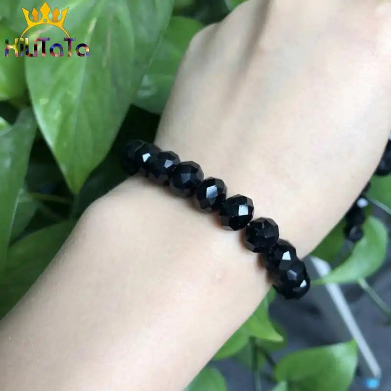 Faceted Black Glass Crystal Rondelle Beads Loose Spacer Beads For Jewelry Making DIY Bracelet Necklace Strands 4/6/8/10/12/14mm