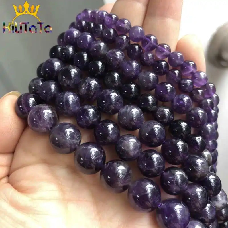 Natural Stone Round Purple Amethysts Crystals Loose Spacer Beads For Jewelry Making DIY Bracelet Necklace 15'' 4/6/8/10/12mm