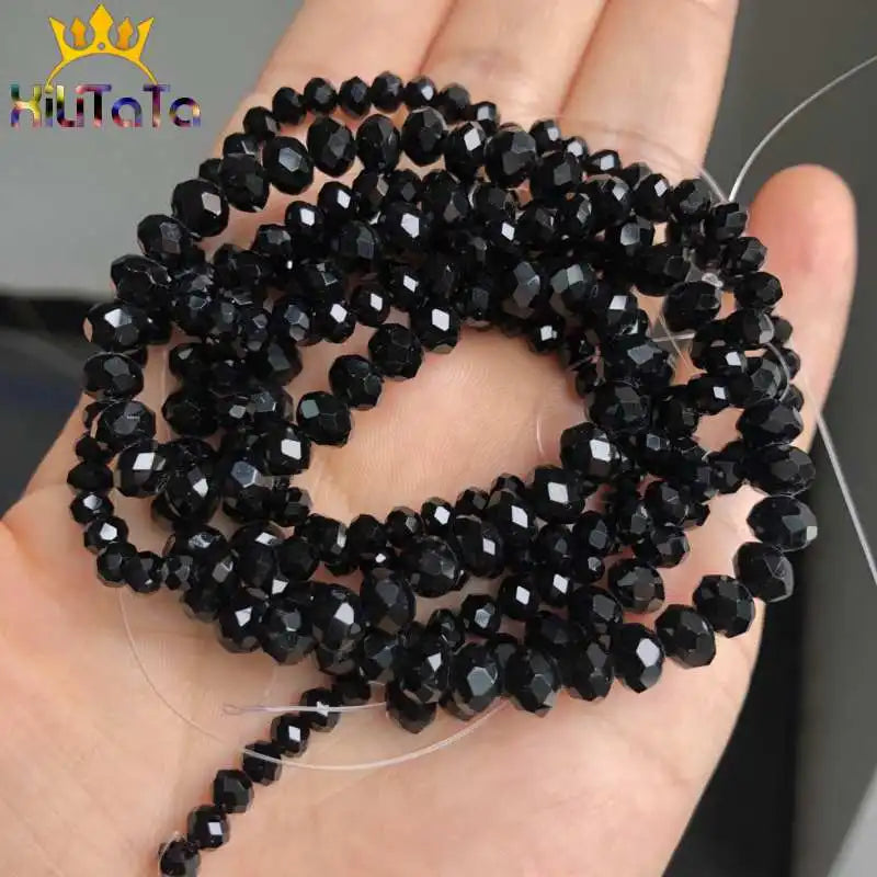 Faceted Black Glass Crystal Rondelle Beads Loose Spacer Beads For Jewelry Making DIY Bracelet Necklace Strands 4/6/8/10/12/14mm