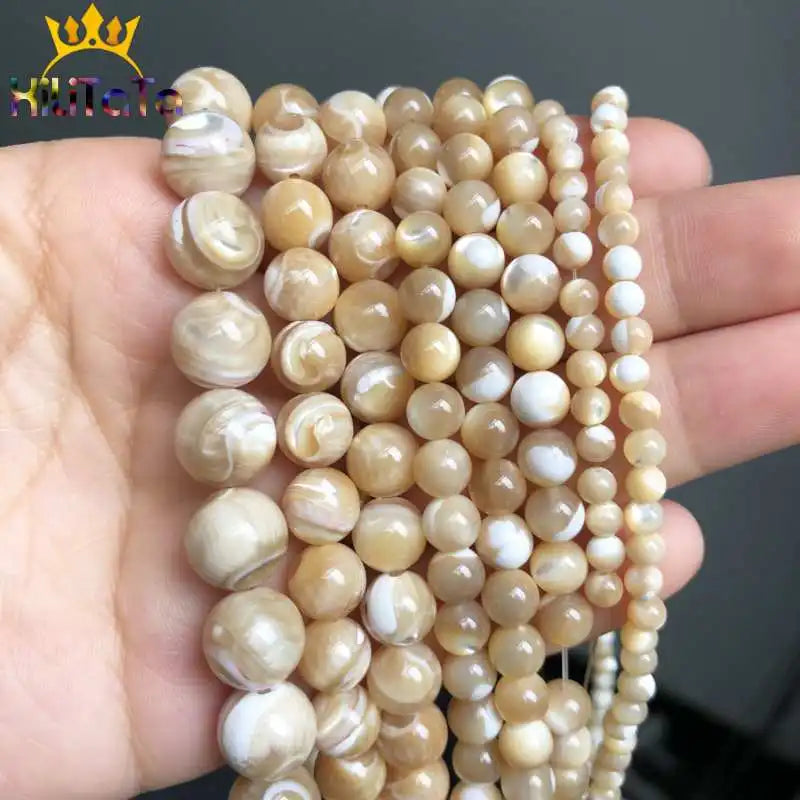 Natural Trochus Shell Stone Beads Round Loose Spacer Beads For Jewelry Making DIY Bracelet Necklace 15'' Pick Size 4/6/8/10mm