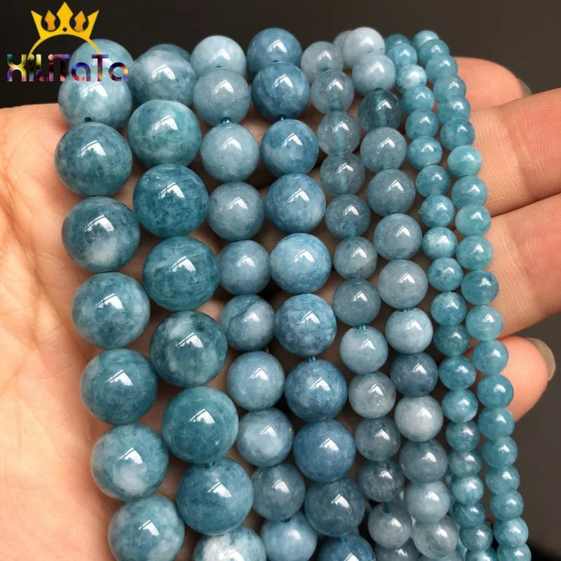 Natural Stone Dark Blue Chalcedony Jades Beads Round Loose Spacer Beads For Jewelry Making 4/6/8/10/12mm DIY Handmade Bracelets