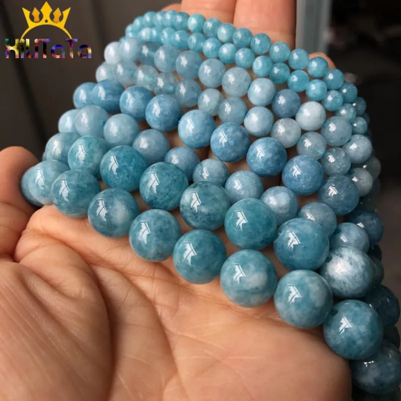 Natural Stone Dark Blue Chalcedony Jades Beads Round Loose Spacer Beads For Jewelry Making 4/6/8/10/12mm DIY Handmade Bracelets