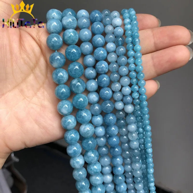 Natural Stone Dark Blue Chalcedony Jades Beads Round Loose Spacer Beads For Jewelry Making 4/6/8/10/12mm DIY Handmade Bracelets