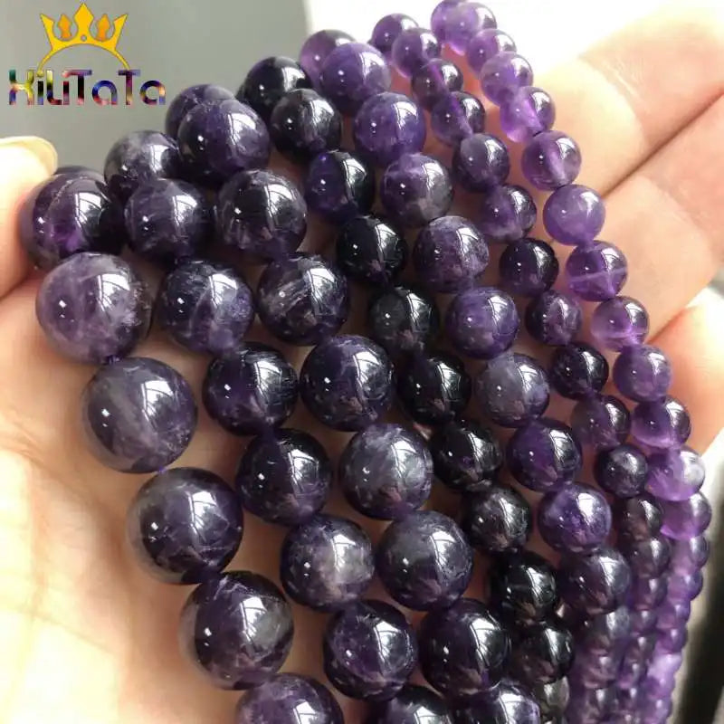 Natural Stone Round Purple Amethysts Crystals Loose Spacer Beads For Jewelry Making DIY Bracelet Necklace 15'' 4/6/8/10/12mm