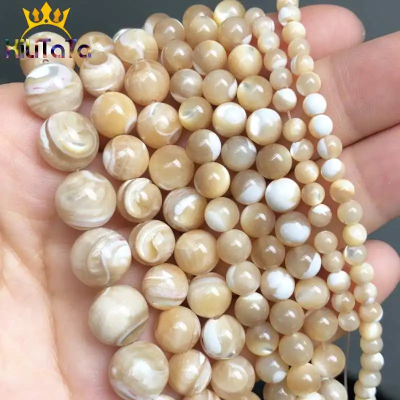 Natural Trochus Shell Stone Beads Round Loose Spacer Beads For Jewelry Making DIY Bracelet Necklace 15'' Pick Size 4/6/8/10mm