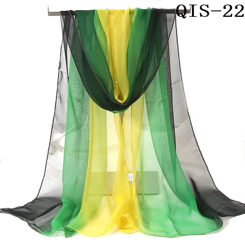 Women Foulard Gradient Solid Color Chiffon Georgette Scarf Bandana Elegant Long Shawl Hijab Summer Sun Protection