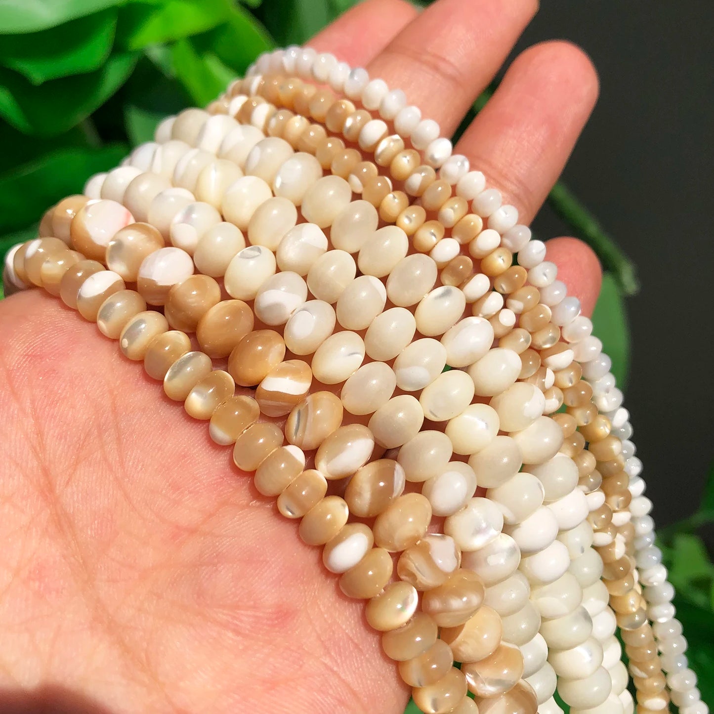 Natural Mother Of Pearl Mop Shell Rondelle Beads White Beige Round Loose Spacer Beads for Jewelry Making DIY Bracelet 15''