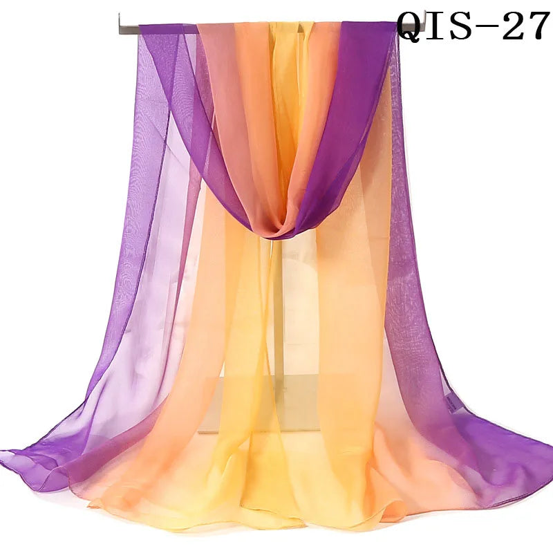 Women Foulard Gradient Solid Color Chiffon Georgette Scarf Bandana Elegant Long Shawl Hijab Summer Sun Protection