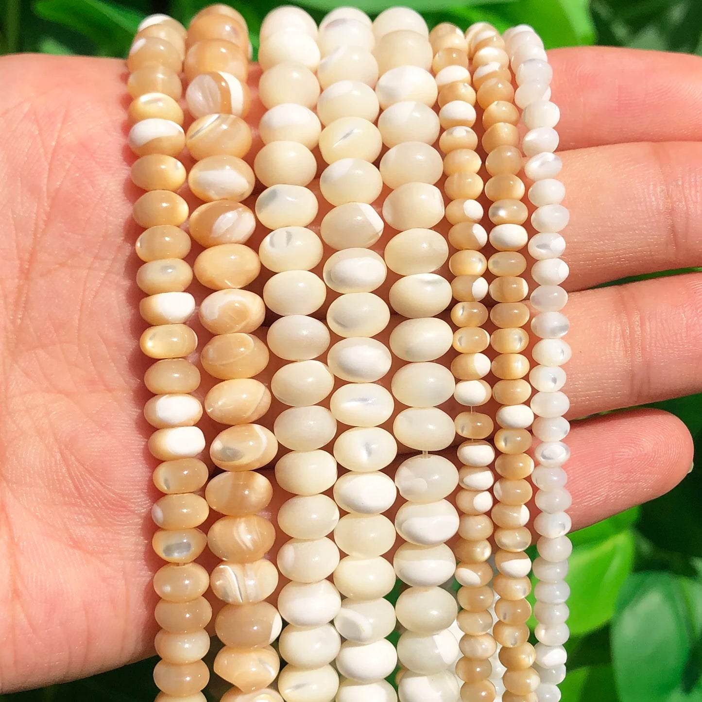 Natural Mother Of Pearl Mop Shell Rondelle Beads White Beige Round Loose Spacer Beads for Jewelry Making DIY Bracelet 15''