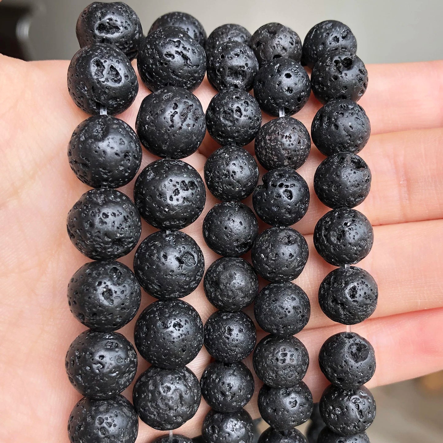 Natural Lava Rock Round Black Loose Beads Natural Stone Beads For DIY Necklace Bracelat Jewelry Making Strand 15" 4 6 8 10 12mm