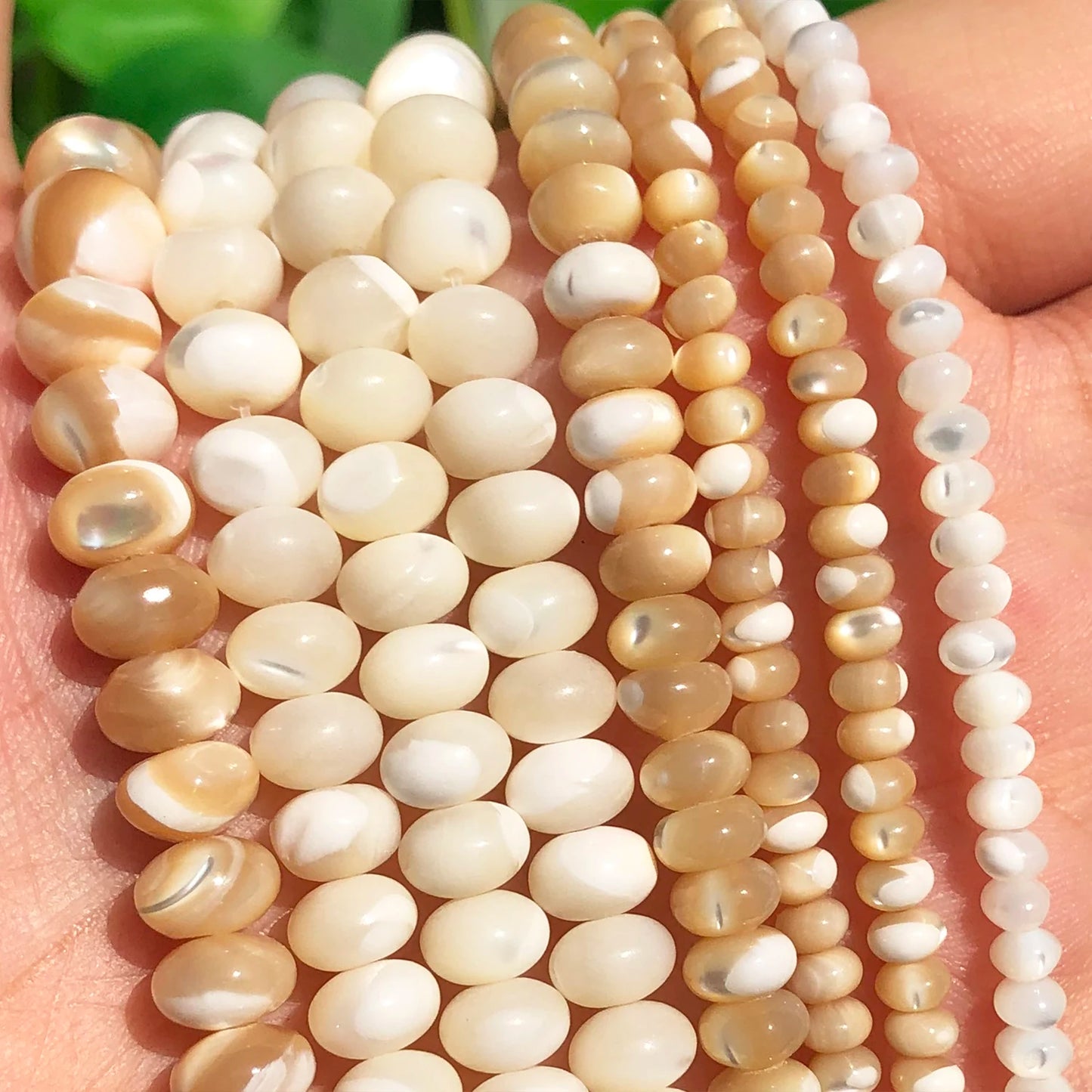 Natural Mother Of Pearl Mop Shell Rondelle Beads White Beige Round Loose Spacer Beads for Jewelry Making DIY Bracelet 15''