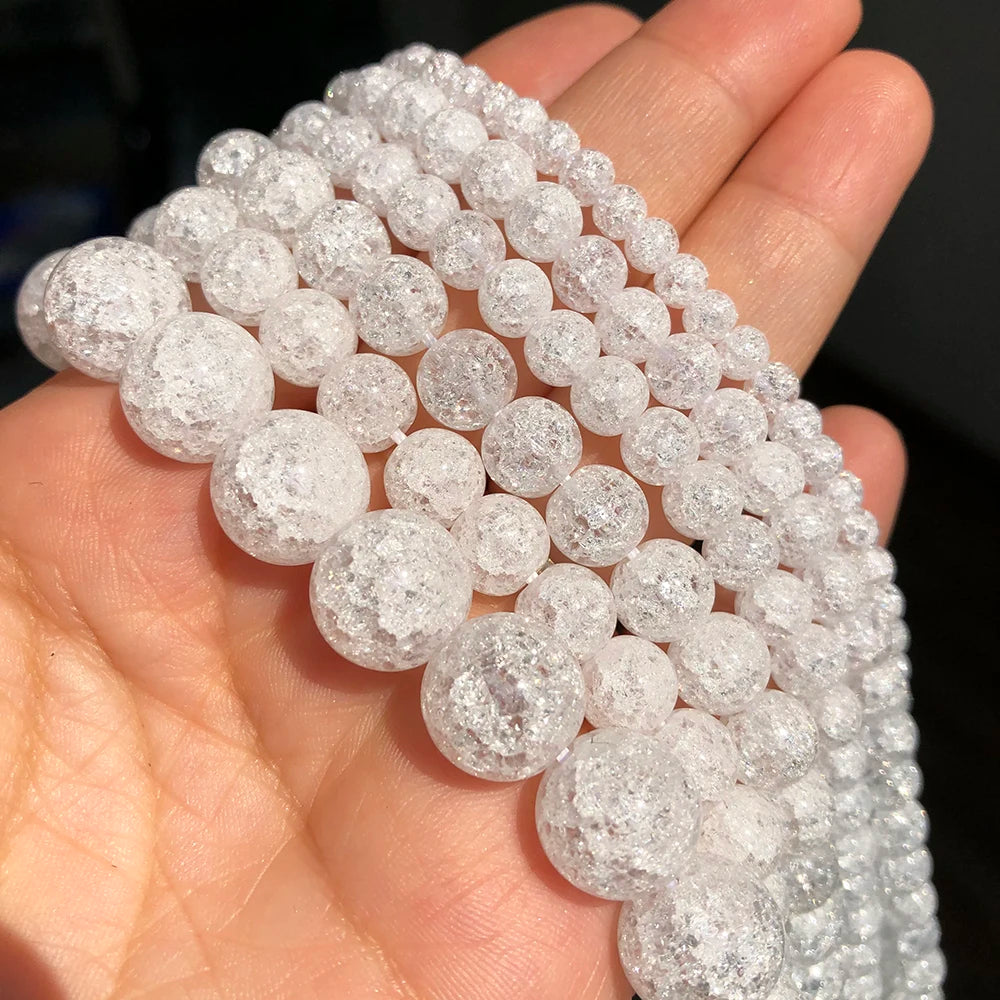 4 6 8 10 12mm White Cracked Crystal Beads Round Loose Spacer Beads for Jewelry Making DIY Bracelet Charms Accessories 15''Inches