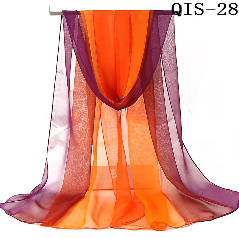 Women Foulard Gradient Solid Color Chiffon Georgette Scarf Bandana Elegant Long Shawl Hijab Summer Sun Protection