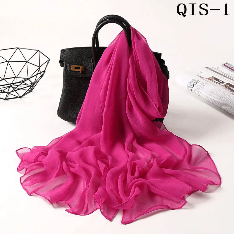 Women Foulard Gradient Solid Color Chiffon Georgette Scarf Bandana Elegant Long Shawl Hijab Summer Sun Protection