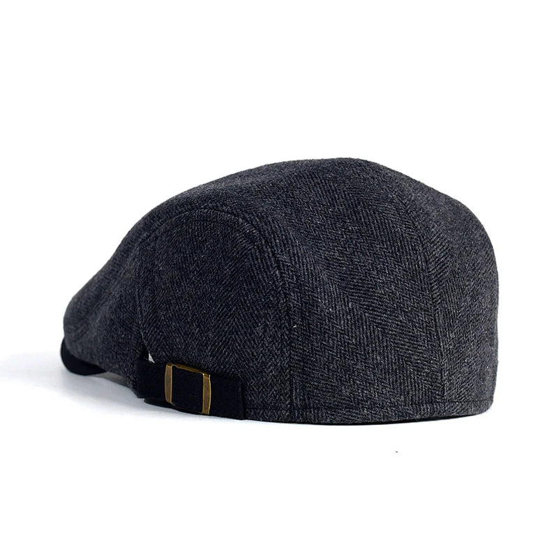 Big Size Newsboy Cap Men Winter Wool Thick Warm Vintage Herringbone Casual Stripe Berets Gatsby Flat Hat Peaked Cap Adjustable