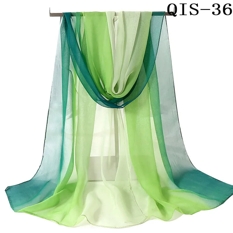 Women Foulard Gradient Solid Color Chiffon Georgette Scarf Bandana Elegant Long Shawl Hijab Summer Sun Protection