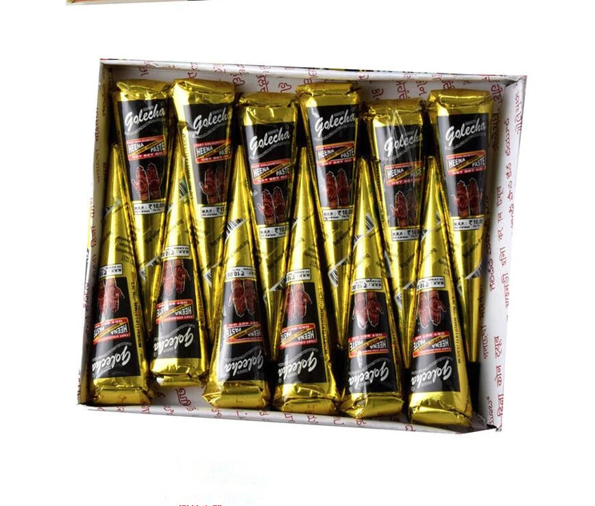 12Pcs Brown Black Color Henna Paste Cone Beauty Women Mehndi Finger Cream Paint Drawing for Temporary Tattoo Body Art 25G