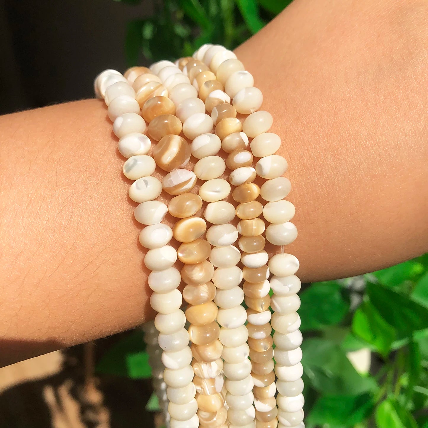 Natural Mother Of Pearl Mop Shell Rondelle Beads White Beige Round Loose Spacer Beads for Jewelry Making DIY Bracelet 15''