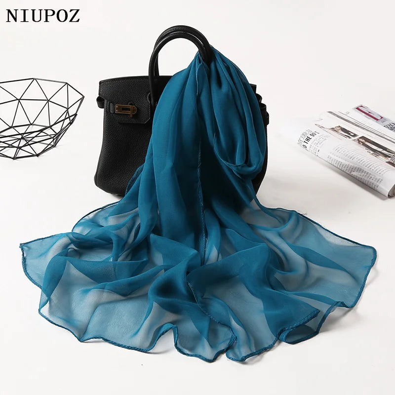 Women Foulard Gradient Solid Color Chiffon Georgette Scarf Bandana Elegant Long Shawl Hijab Summer Sun Protection