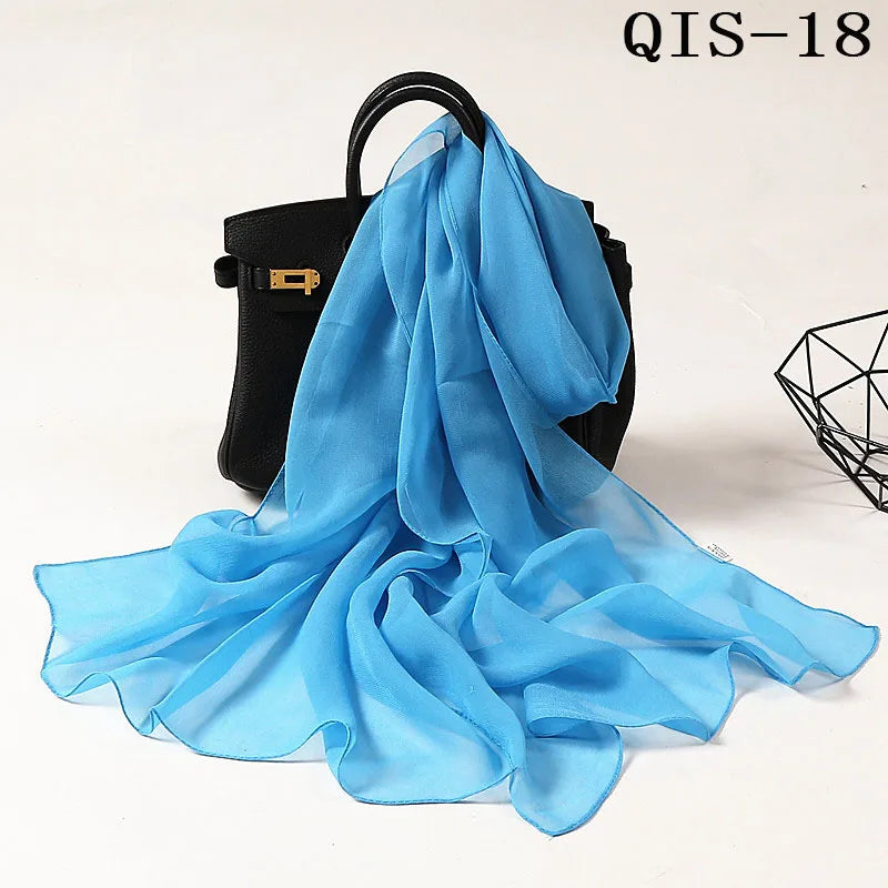 Women Foulard Gradient Solid Color Chiffon Georgette Scarf Bandana Elegant Long Shawl Hijab Summer Sun Protection