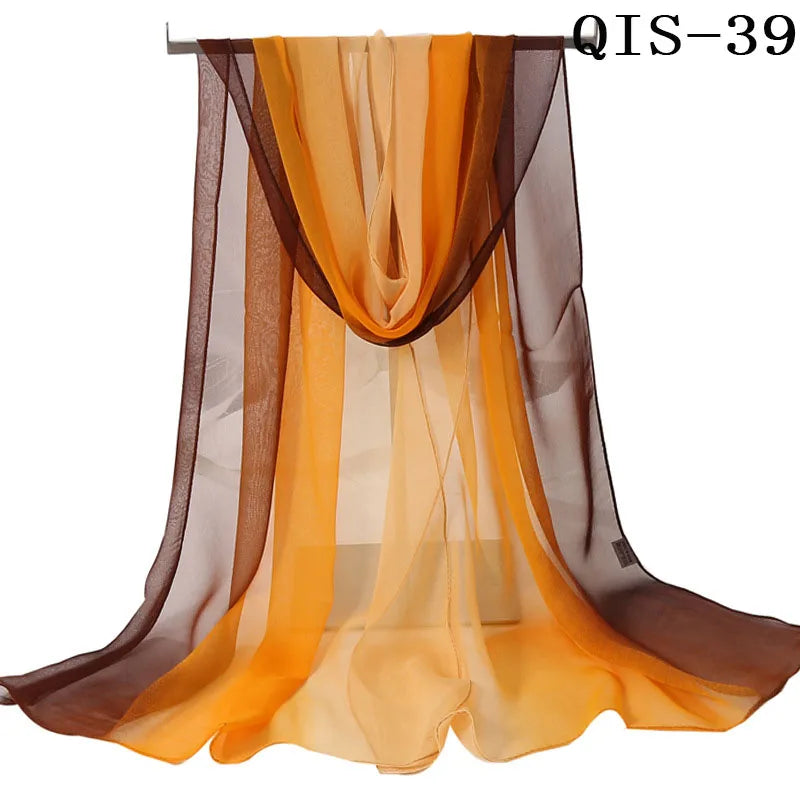 Women Foulard Gradient Solid Color Chiffon Georgette Scarf Bandana Elegant Long Shawl Hijab Summer Sun Protection