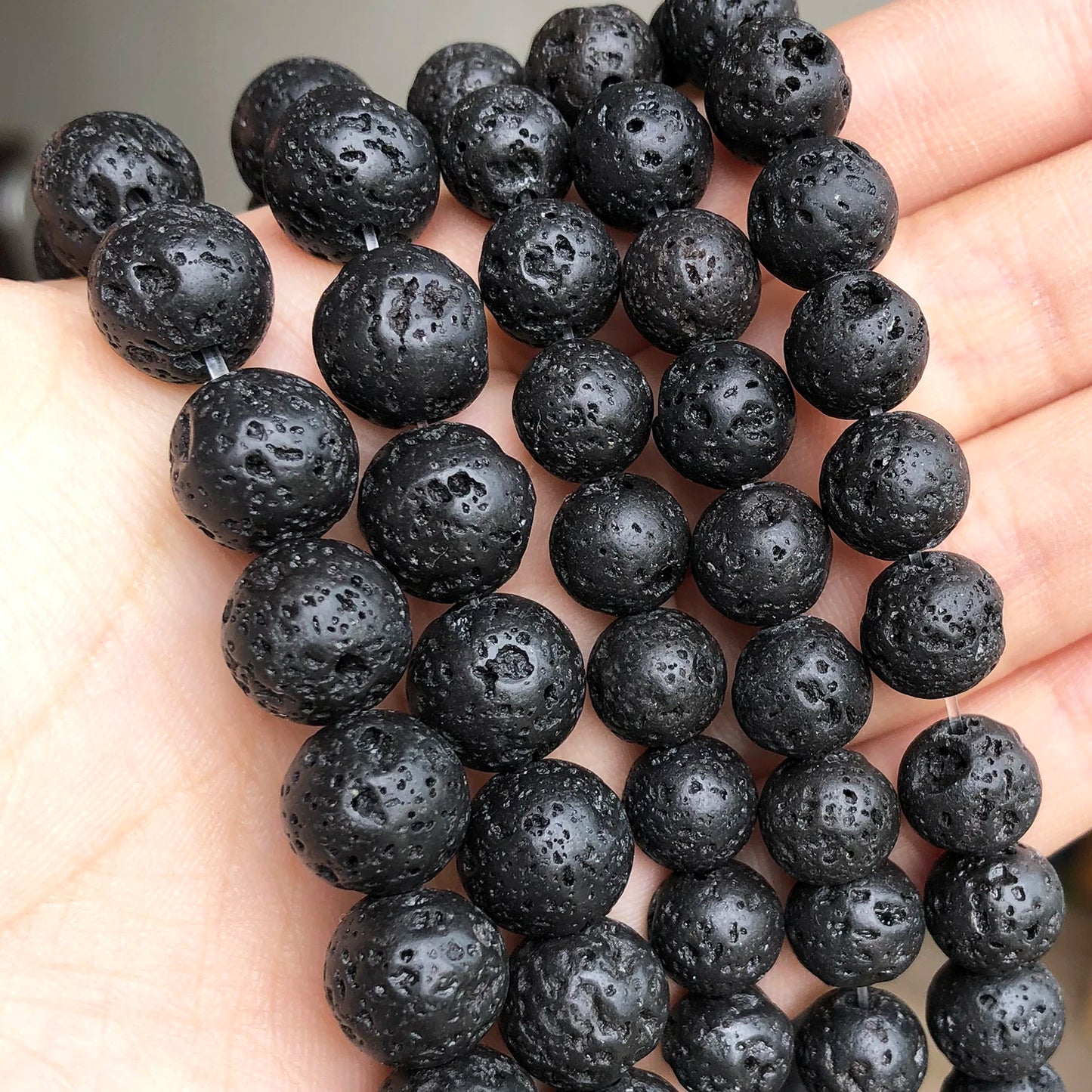 Natural Lava Rock Round Black Loose Beads Natural Stone Beads For DIY Necklace Bracelat Jewelry Making Strand 15" 4 6 8 10 12mm