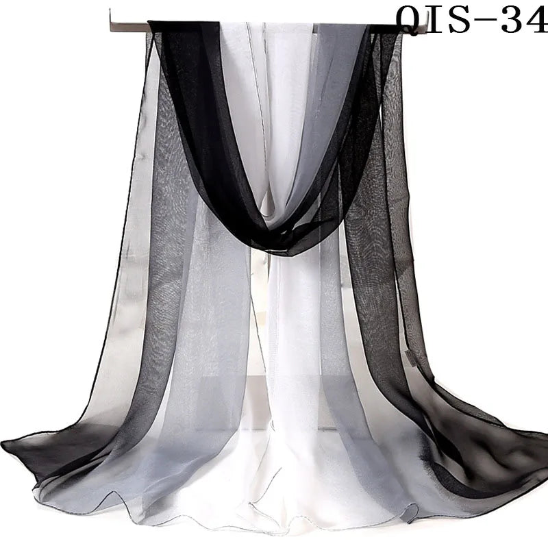 Women Foulard Gradient Solid Color Chiffon Georgette Scarf Bandana Elegant Long Shawl Hijab Summer Sun Protection