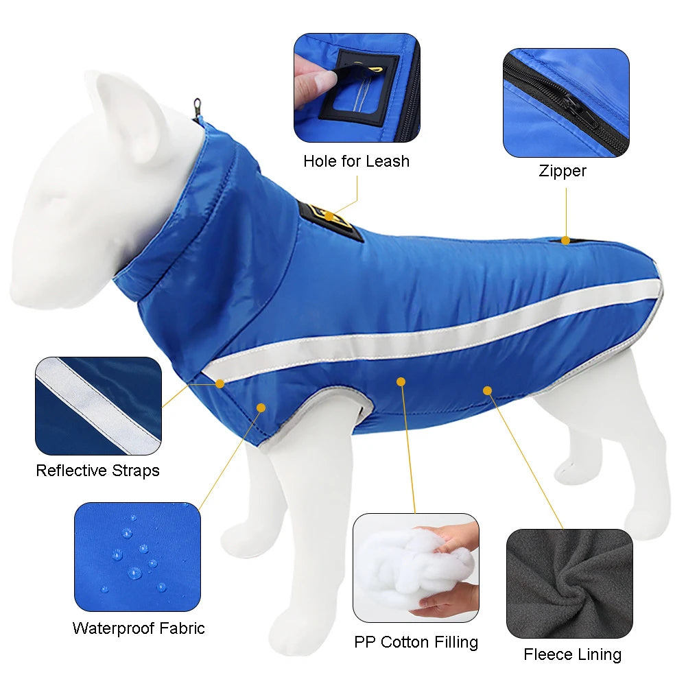 Winter Pet Jacket Warm Fleece Lining Clothes For Large Dogs Big Dog Coat Waterproof French Bulldog Pug Costume Labrador