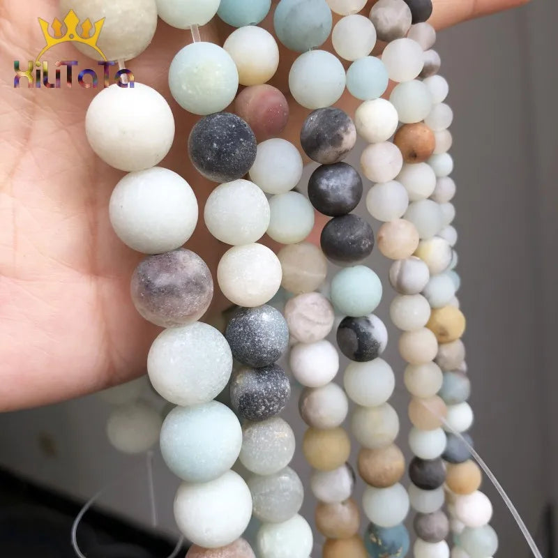 Natural Stone Dull Polish Matte Amazonite Round Beads For Jewelry Making DIY Bracelet Earrings Accessories 15'' 4/6/8/10/12mm