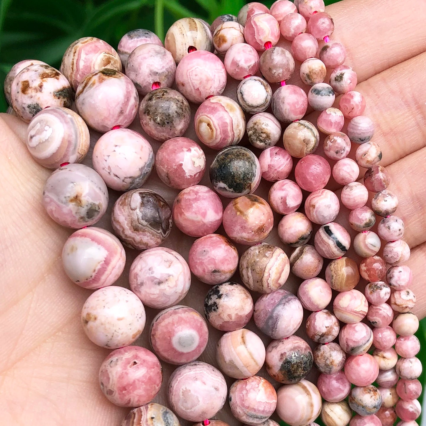 AAA Grade Natural Argentina Rhodochrosite Genuine Stone Round Loose Beads For DIY Making Jewelry Bracelet Accessories 7.5''