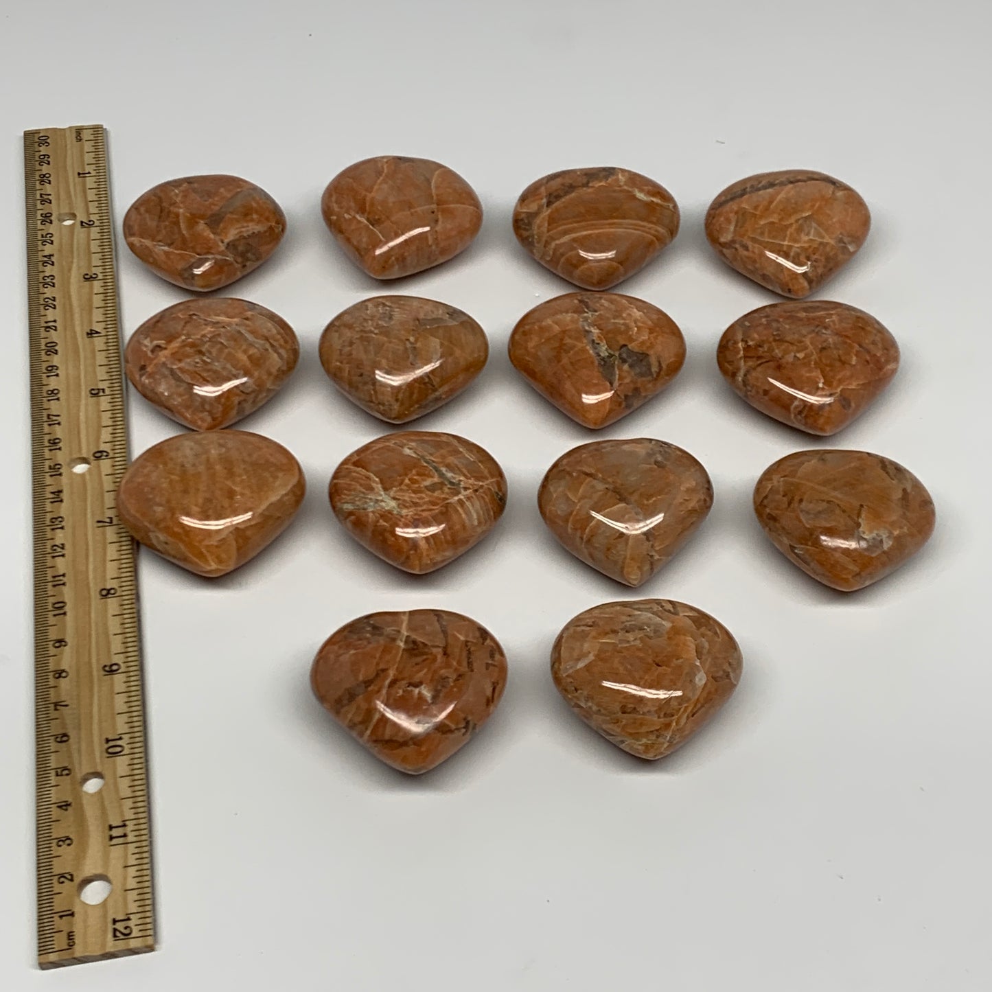 1030g (2.2 lbs) ,14 pcs, 1.7"- 1.9, Peach Moonstone Hearts from Madagascar, B272
