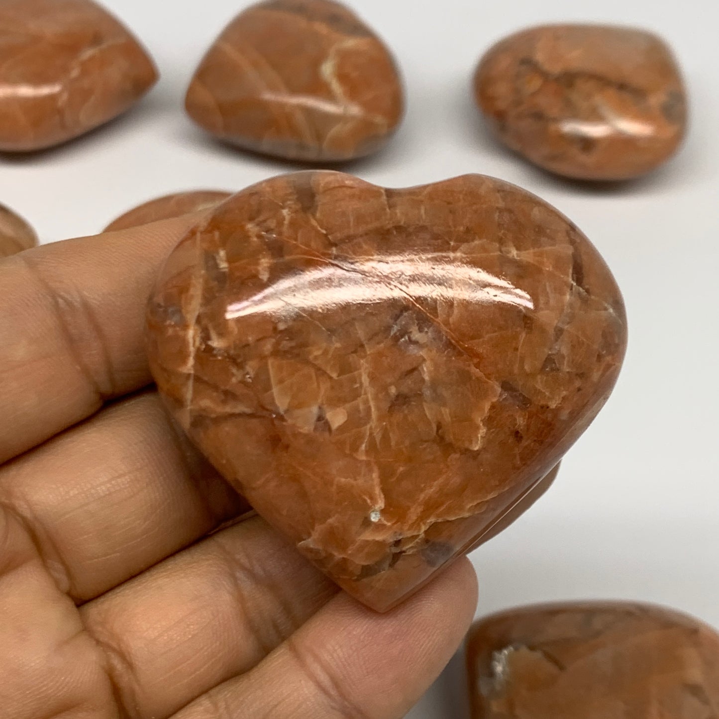 1030g (2.2 lbs) ,14 pcs, 1.7"- 1.9, Peach Moonstone Hearts from Madagascar, B272
