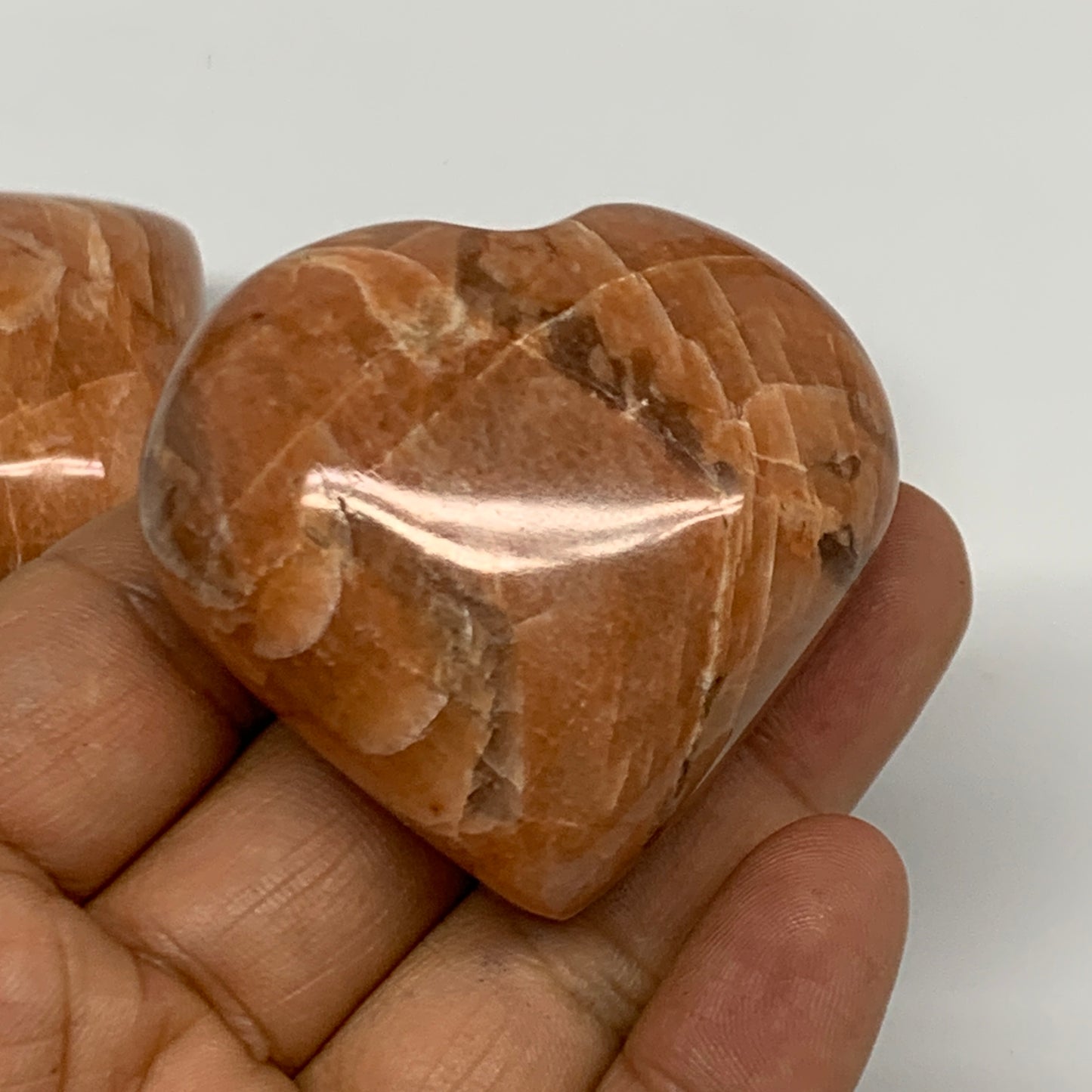 383g (0.84 lbs) ,5 pcs, 1.7"- 1.8, Peach Moonstone Hearts from Madagascar, B2724