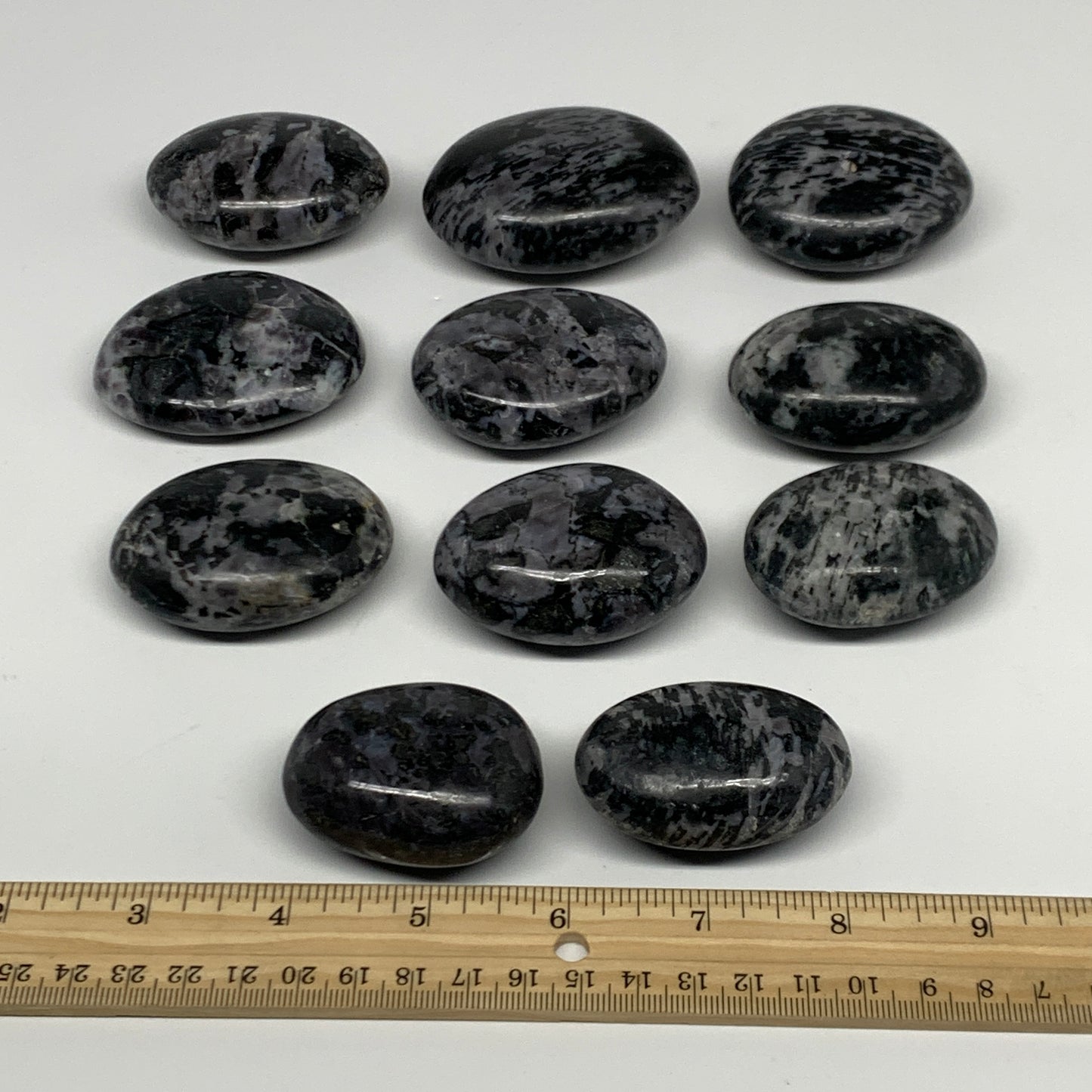 2.2 Lbs, 1.9"-2.6", 11pcs, Indigo Gabro Merlinite Palm-Stone Polished, B27243