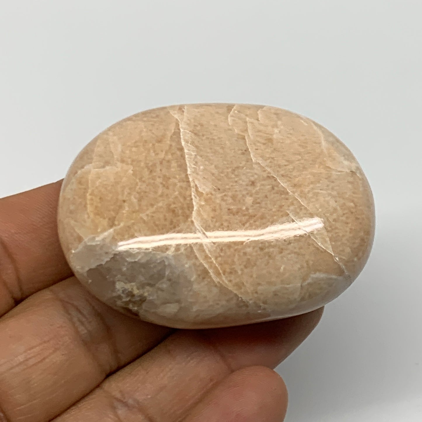 2.2 lbs (1013 Grams), 2"-2.3", 13pcs, Peach/White Moonstone Palm-Stone, B28000