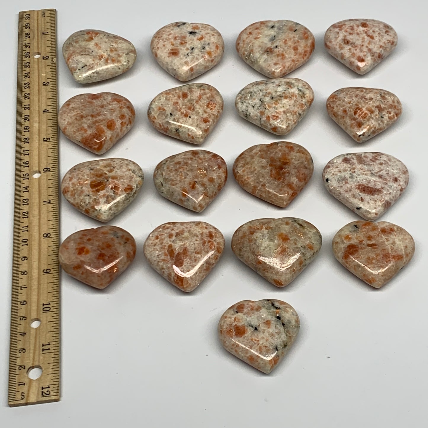 1000g (2.2 lbs) ,17 pcs, 1.6"- 2", Sunstone Hearts from India, B28001