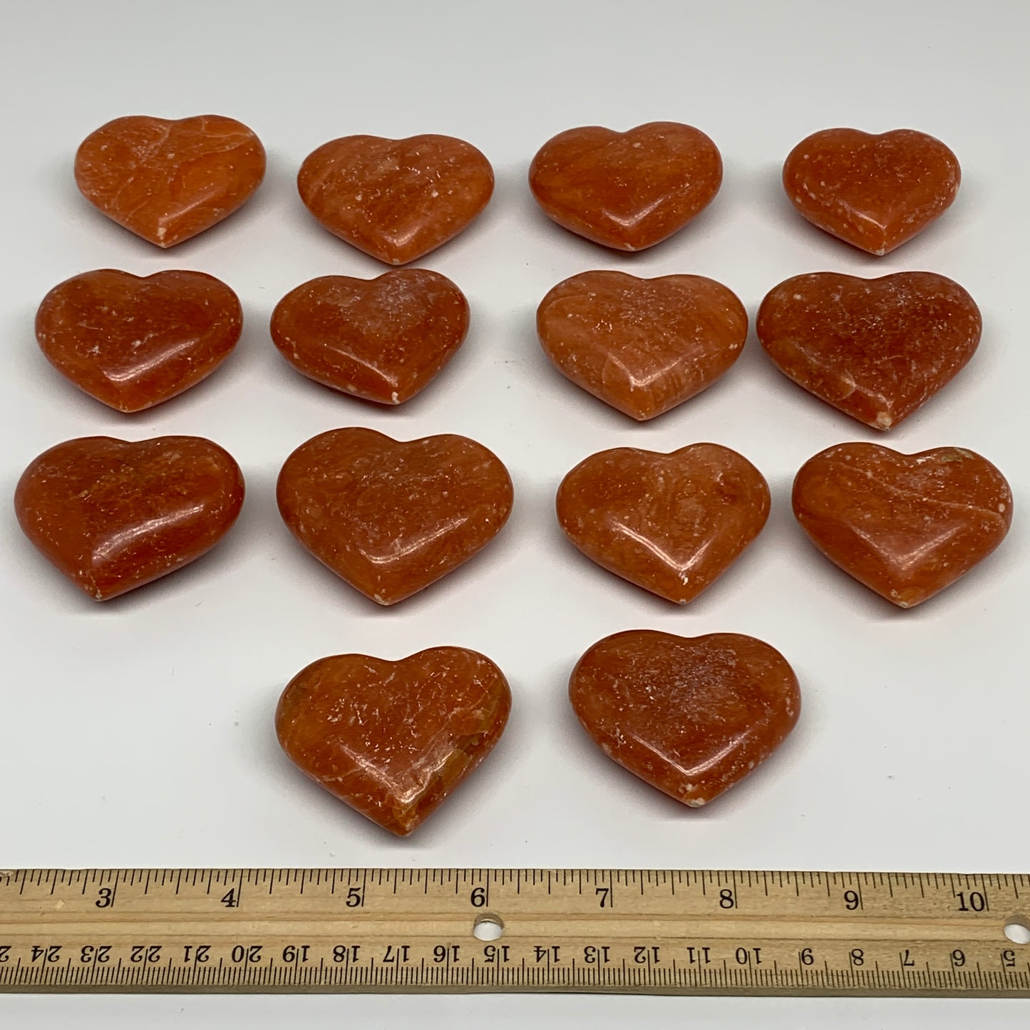 920g (2.02 lbs) ,14 pcs, 1.7"- 2", Orange Calcite Hearts @Madagascar, B33844