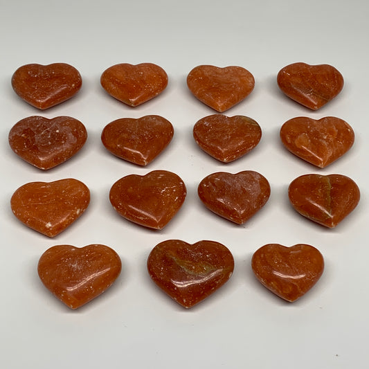 1050g (2.3 lbs) ,15 pcs, 1.6"- 2", Orange Calcite Hearts @Madagascar, B33845