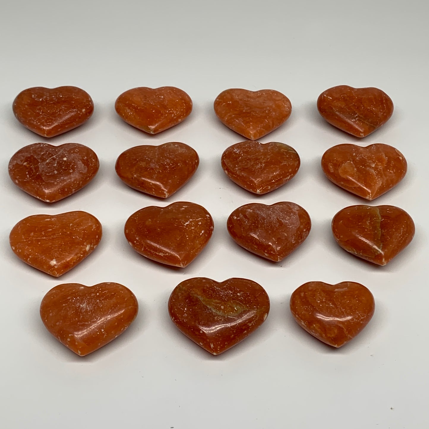 1050g (2.3 lbs) ,15 pcs, 1.6"- 2", Orange Calcite Hearts @Madagascar, B33845