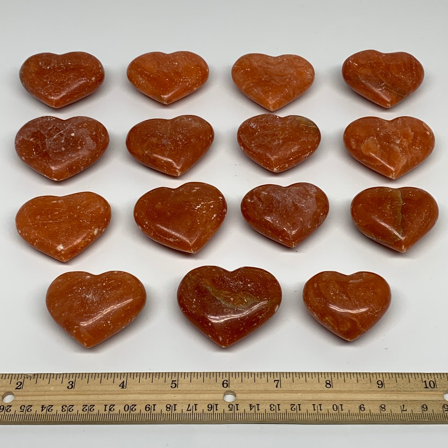 1050g (2.3 lbs) ,15 pcs, 1.6"- 2", Orange Calcite Hearts @Madagascar, B33845