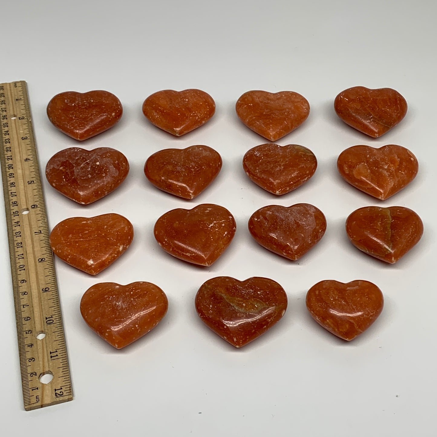 1050g (2.3 lbs) ,15 pcs, 1.6"- 2", Orange Calcite Hearts @Madagascar, B33845