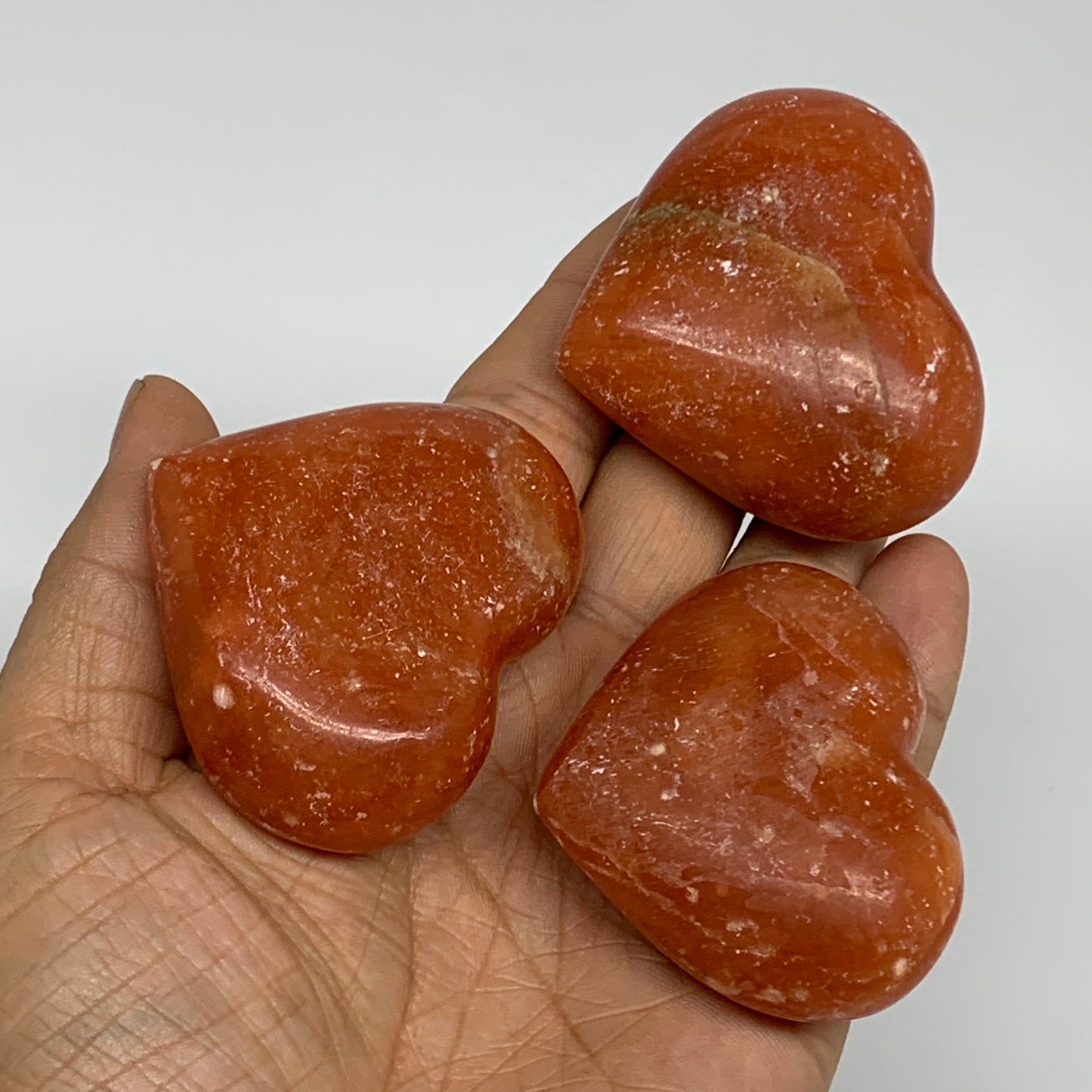 1050g (2.3 lbs) ,15 pcs, 1.6"- 2", Orange Calcite Hearts @Madagascar, B33845