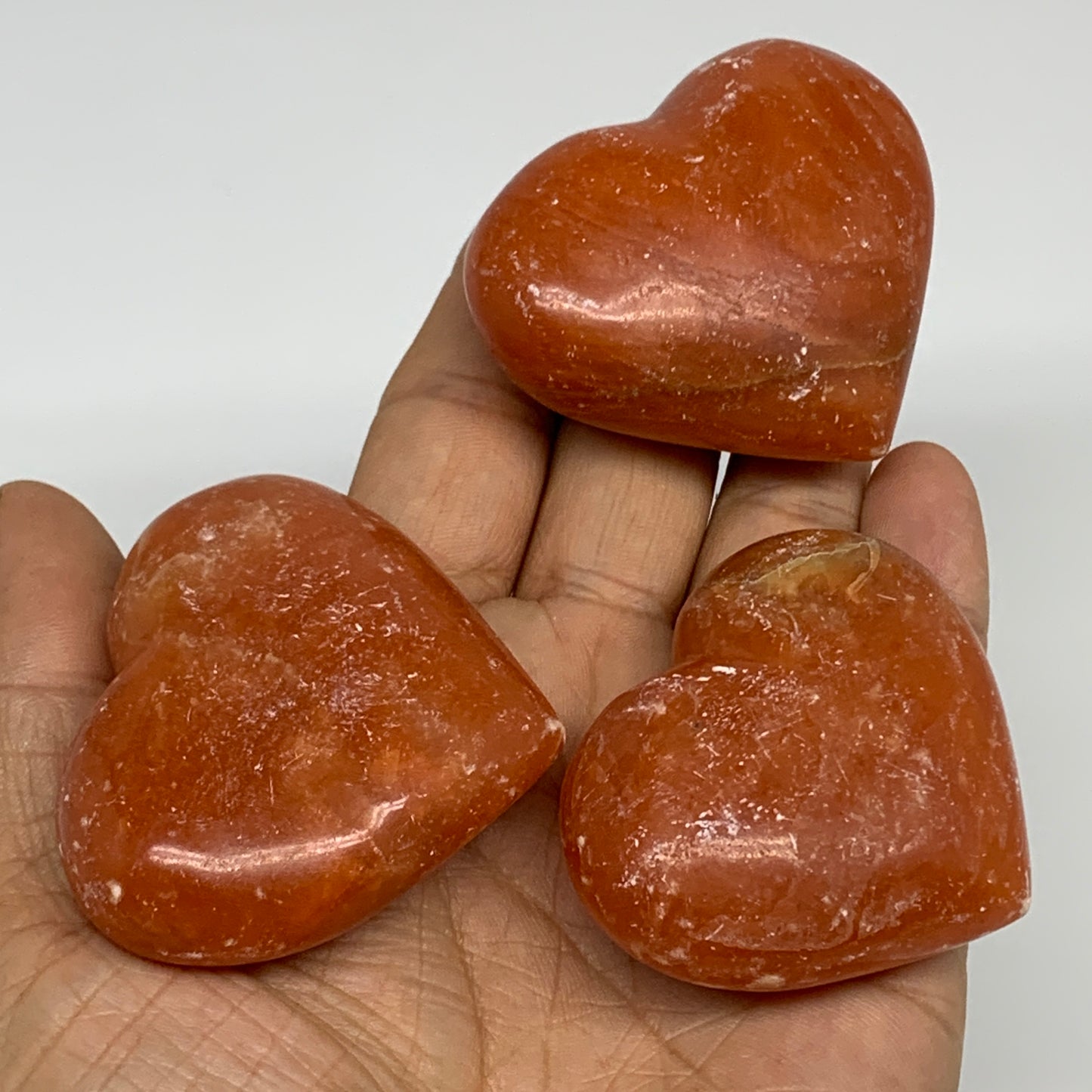 1050g (2.3 lbs) ,15 pcs, 1.6"- 2", Orange Calcite Hearts @Madagascar, B33845