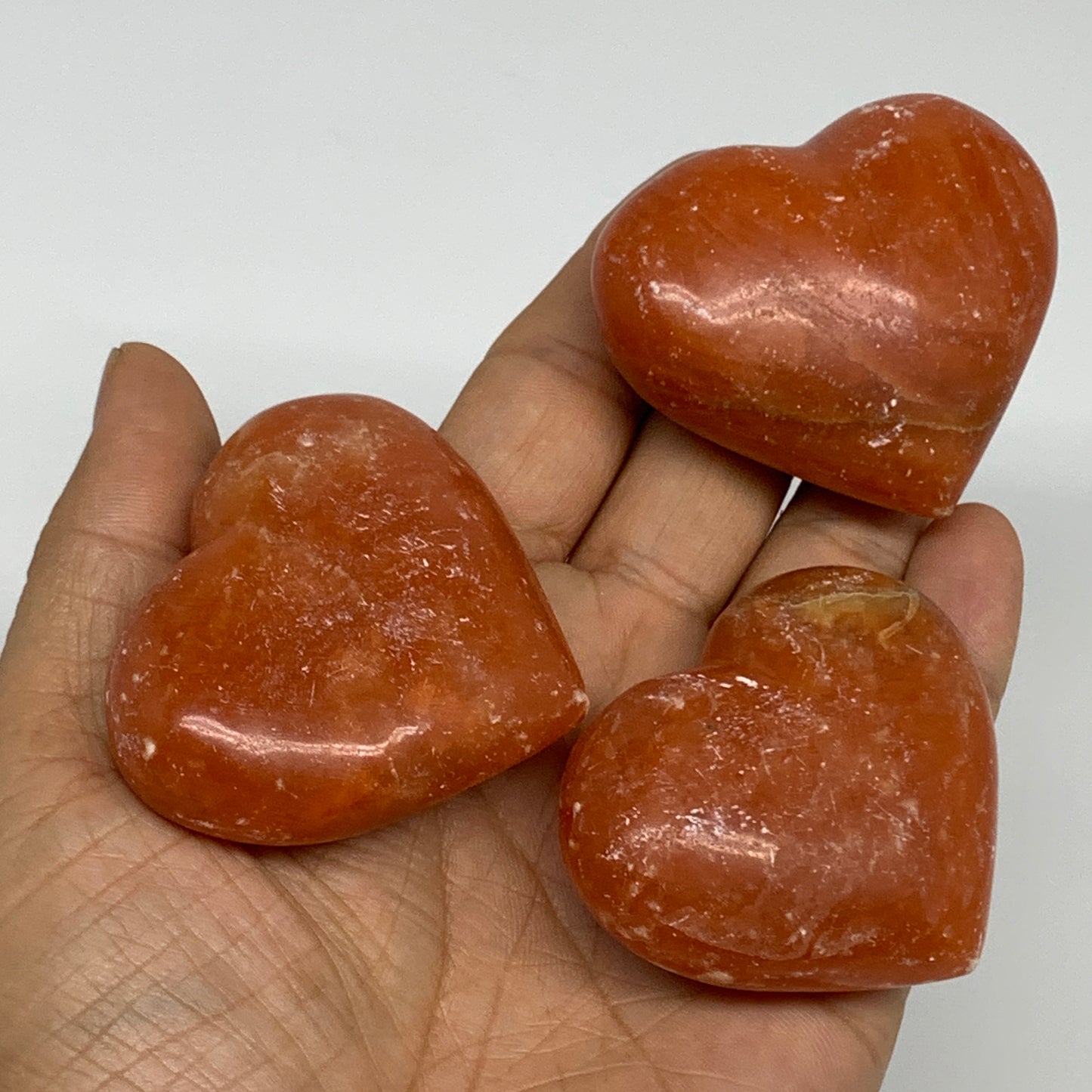 1050g (2.3 lbs) ,15 pcs, 1.6"- 2", Orange Calcite Hearts @Madagascar, B33845