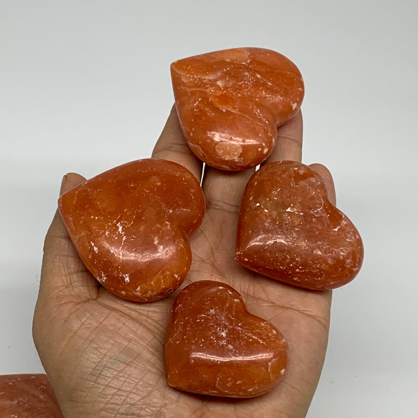 1050g (2.3 lbs) ,15 pcs, 1.6"- 2", Orange Calcite Hearts @Madagascar, B33845