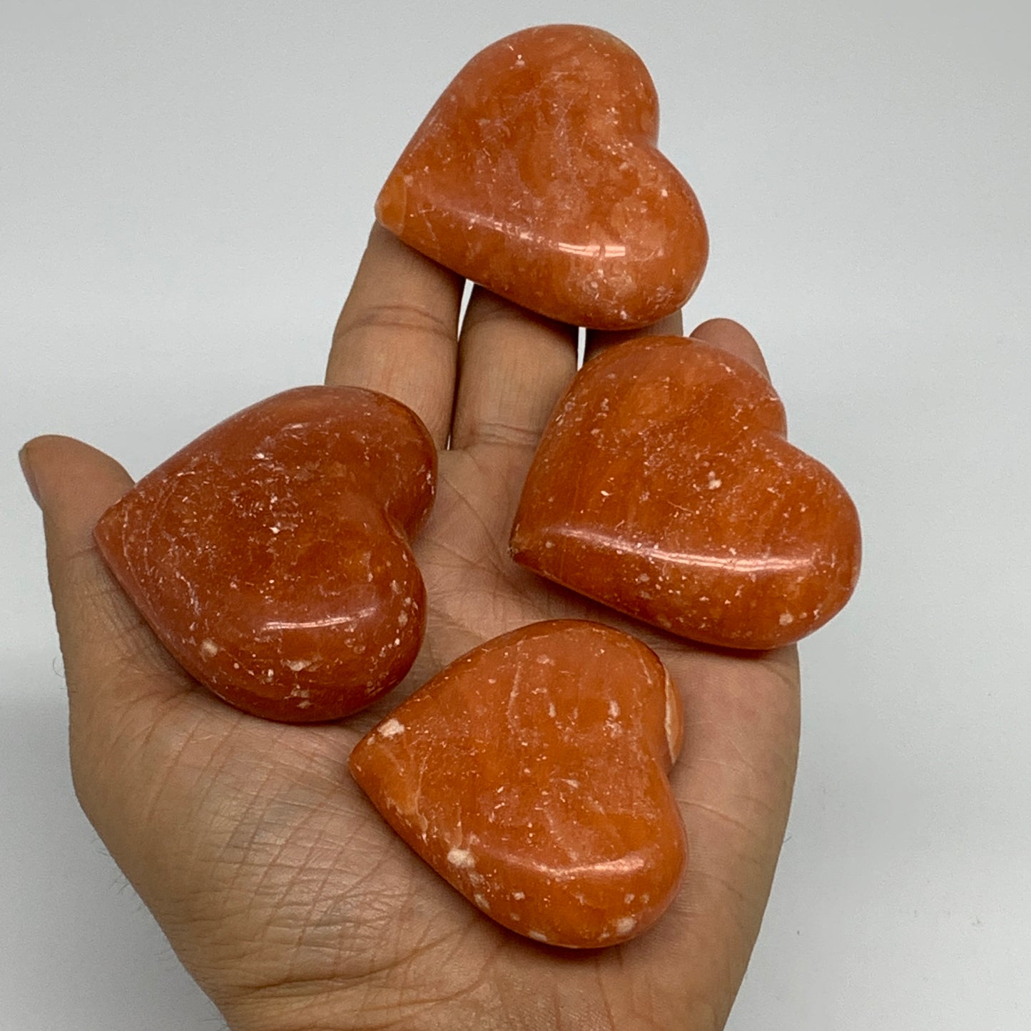 1050g (2.3 lbs) ,15 pcs, 1.6"- 2", Orange Calcite Hearts @Madagascar, B33845